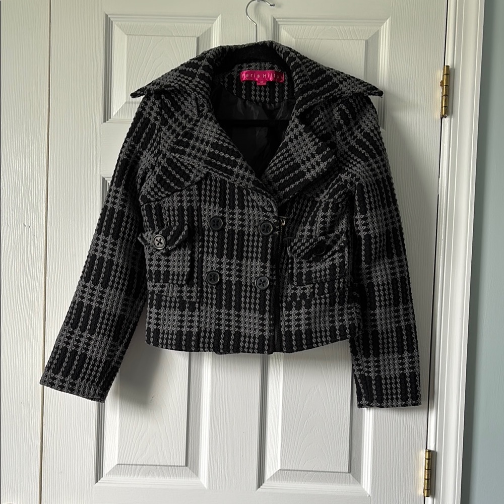 Paris Hilton Black and Gray Blazer Wool Blend